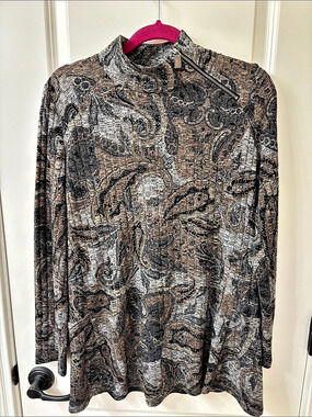 Susan Graver Weekend Paisley Zip Neck Tunic Brown & Gray Size Small (10)